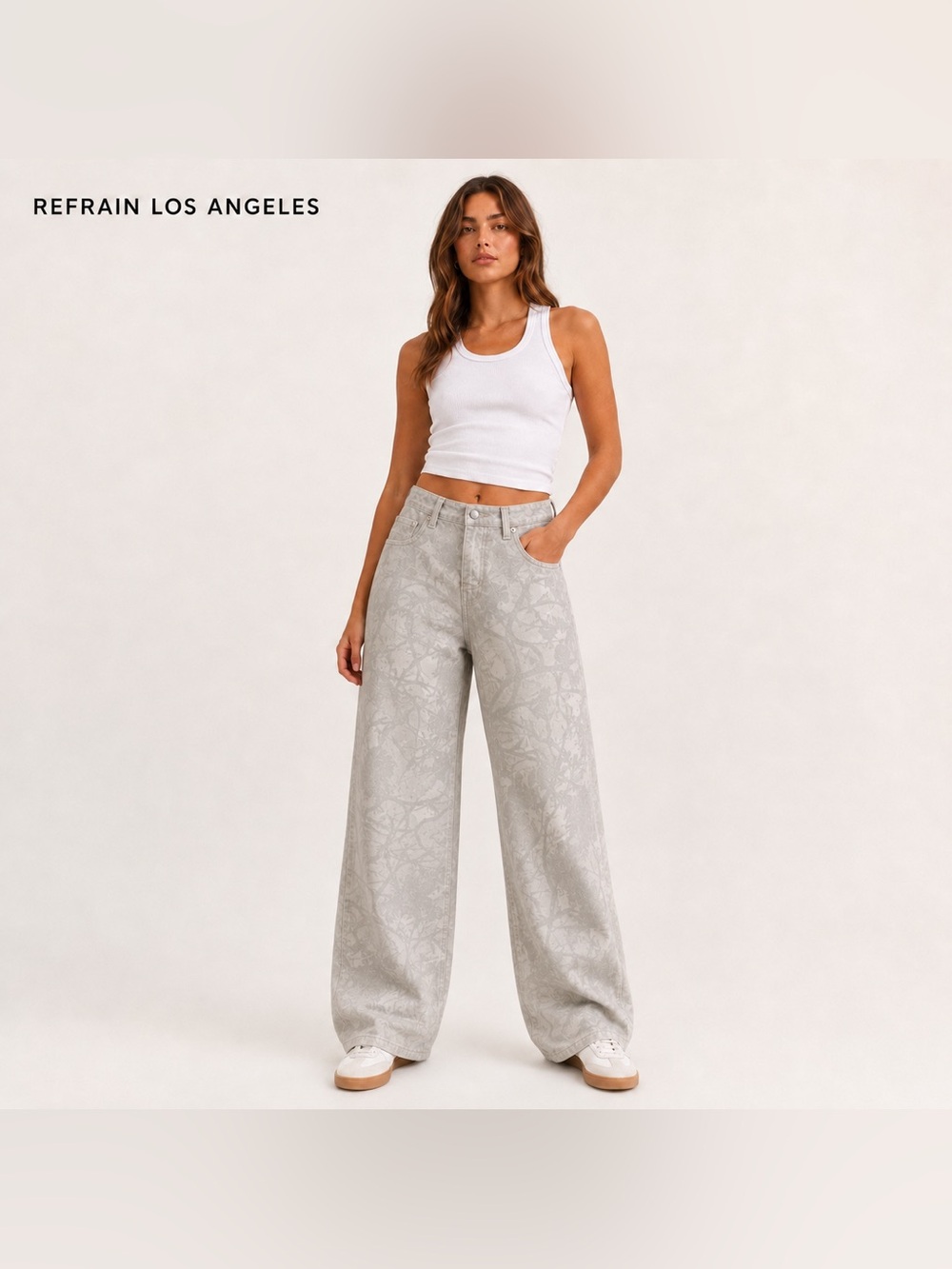Refrain Los Angeles Tree Camo Wide Leg Pants Size 9/29 Beige Gray Y2K
